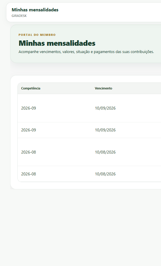 Portal do Membro real do GiraDesk